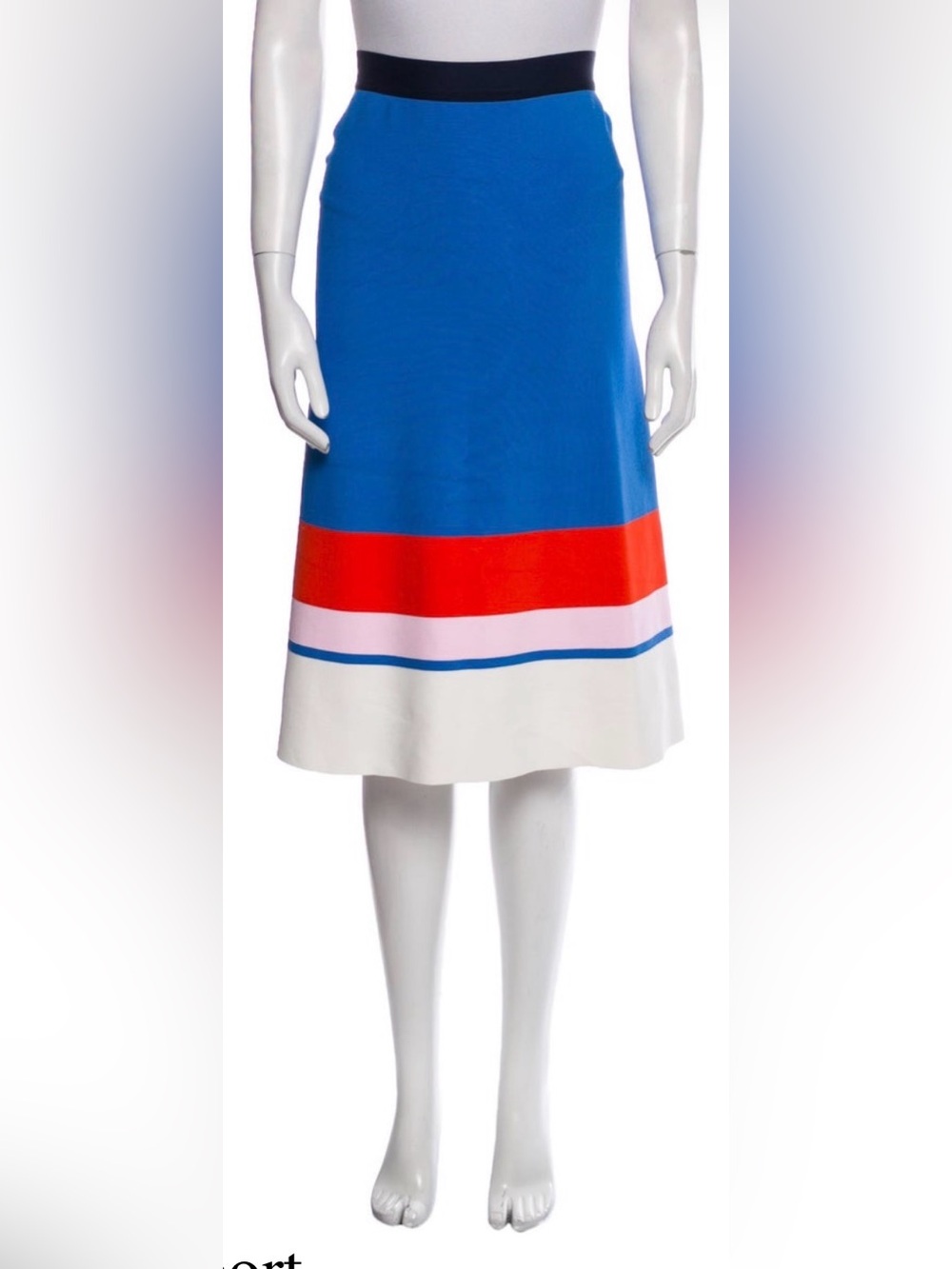 Tory Burch -Blue Colorblock A-Line Skirt with Red and White Stripes
